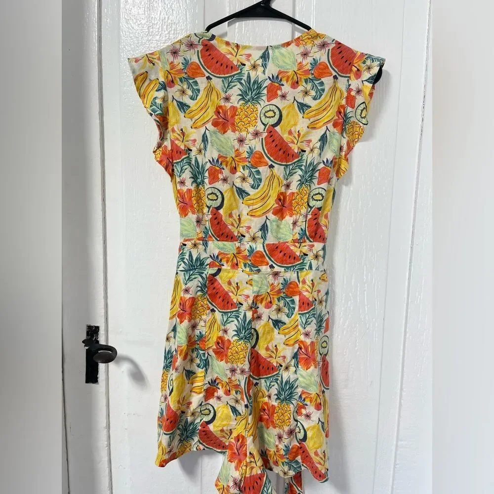 Marine Layer Camila Hemp Blend Romper Fruit Print Beachy with waist tie size XS